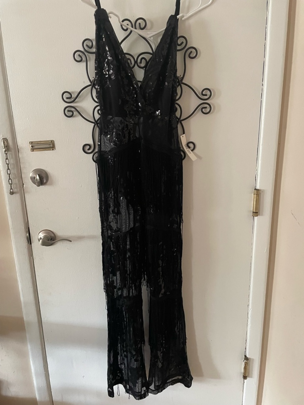 Black Sequin Fringe Jumpsuit - Elegant Evening Wear